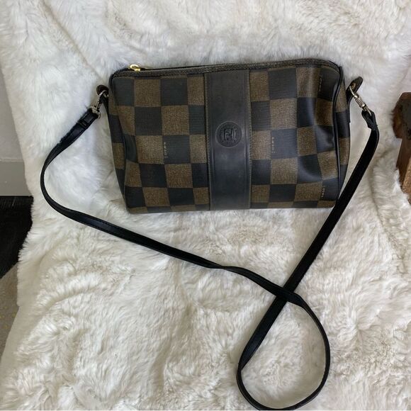 Fendi Vintage Zucca Monogram Black Coated Canvas Leather Mini Purse Crossbody